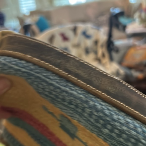 Myra Crossbody Bag Leather & 100% Cotton Woven Colorful Front Yellow,Blue,Red - Picture 5 of 14